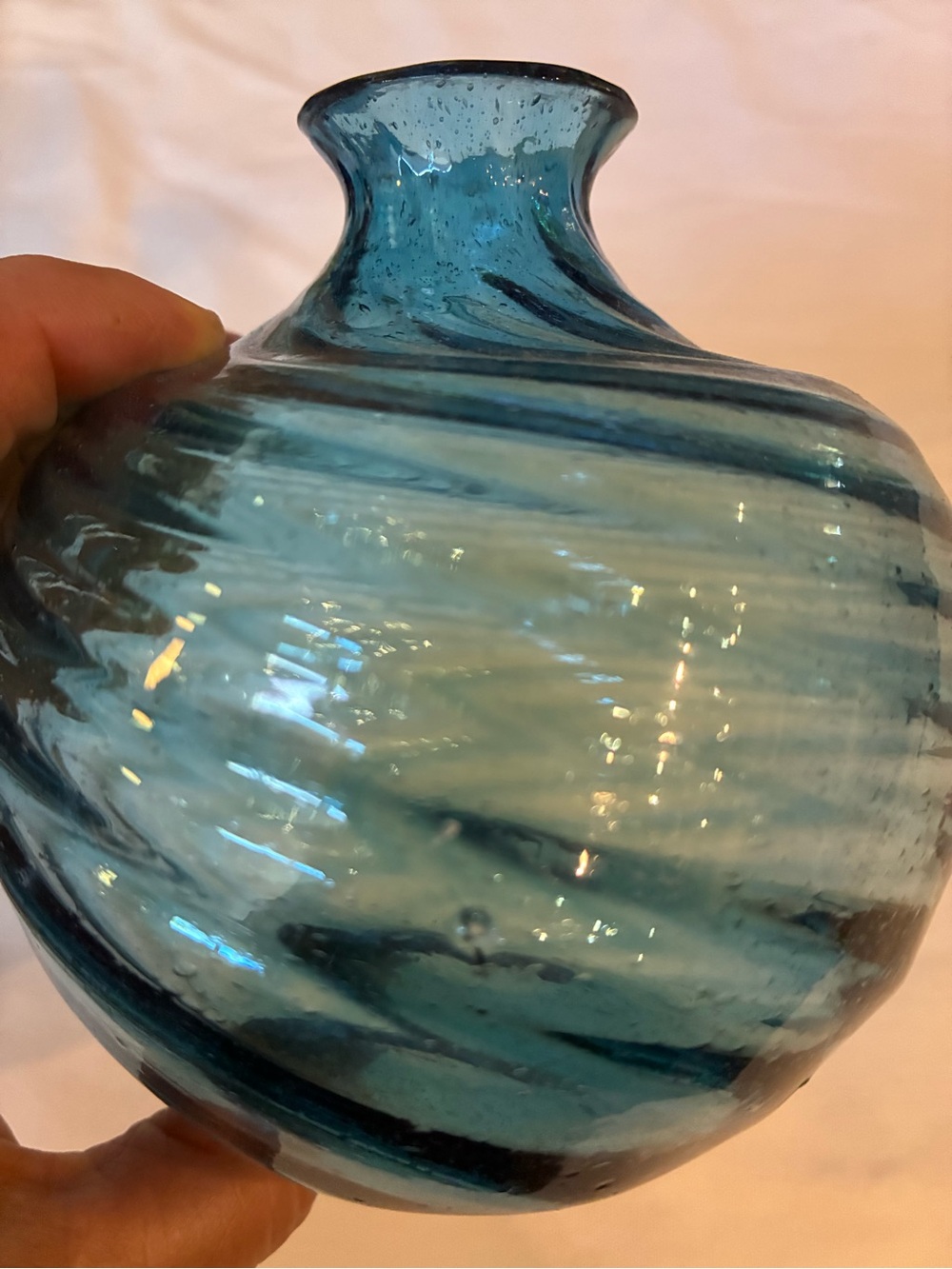 Handblown Swirl Glass Vase Blue Perfect Window Vase For Favorite Flower Cutting